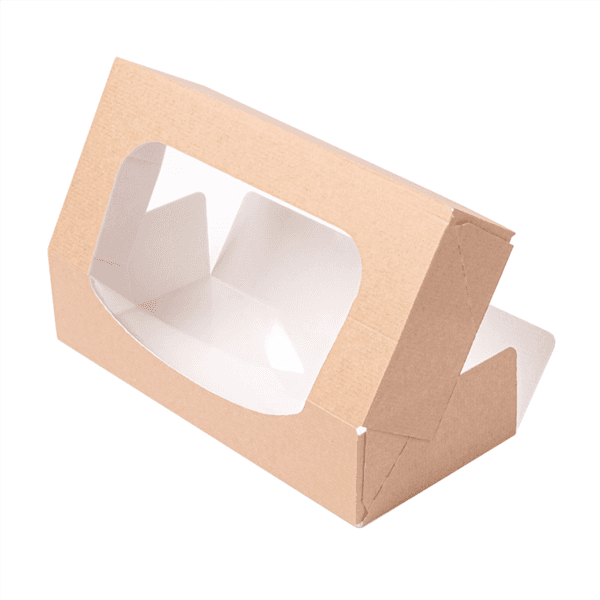 50 x Kraft Brown Card 20cm Long Windowed Bakery Boxes